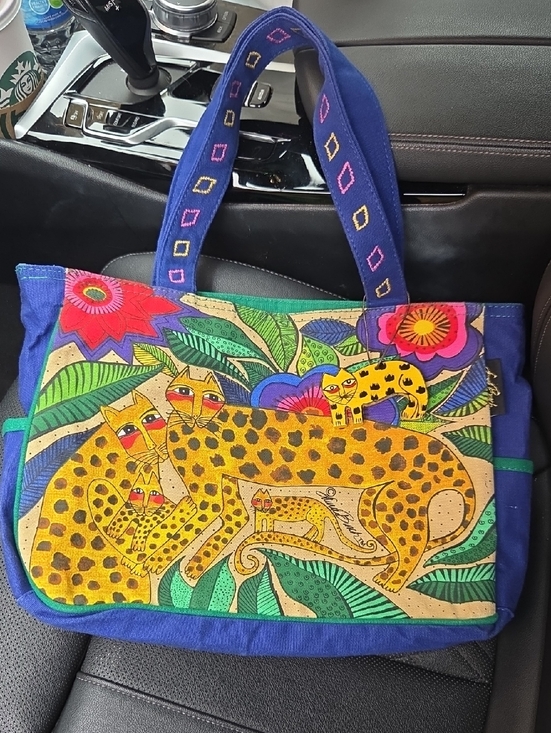 Laurel Burch Handbags - Rare Vintage Laurel Burch Leopards of Shambala Cotton Canvas Tote Bag